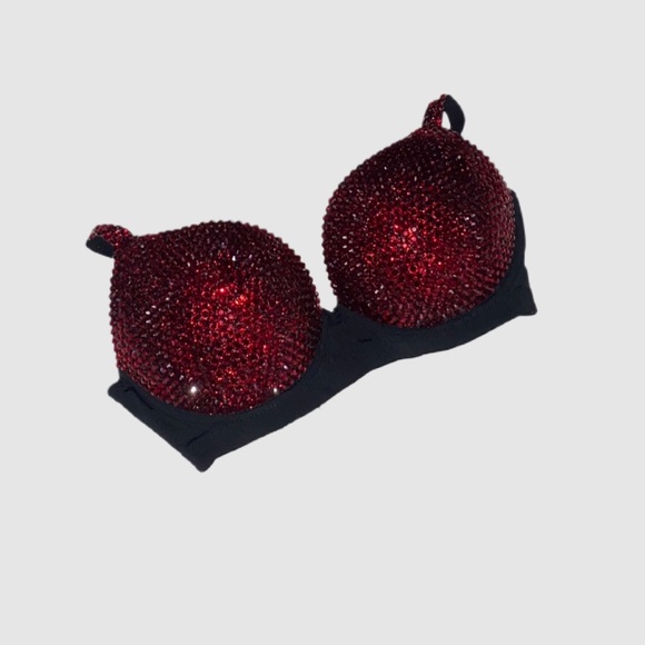 Rhinestone Classic Garnet Ruby Red Glam Bling Bra Top All Sizes New - Picture 4 of 13